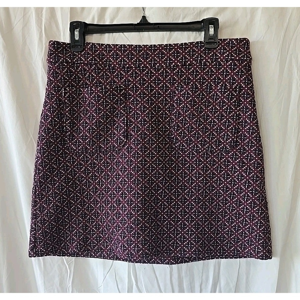 Loft Purple & Navy Front Pocket Stretch Mini Skirt Size 10 Fall Autumn‎ Side Zip